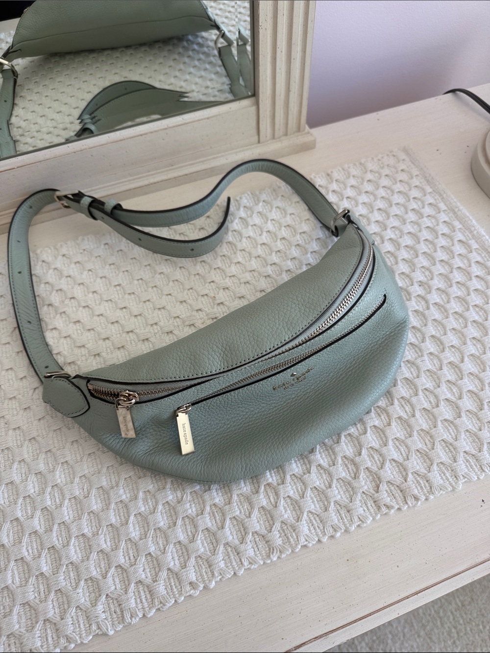 Kate Spade Mint Green Pebbled Leather Crescent Crossbody